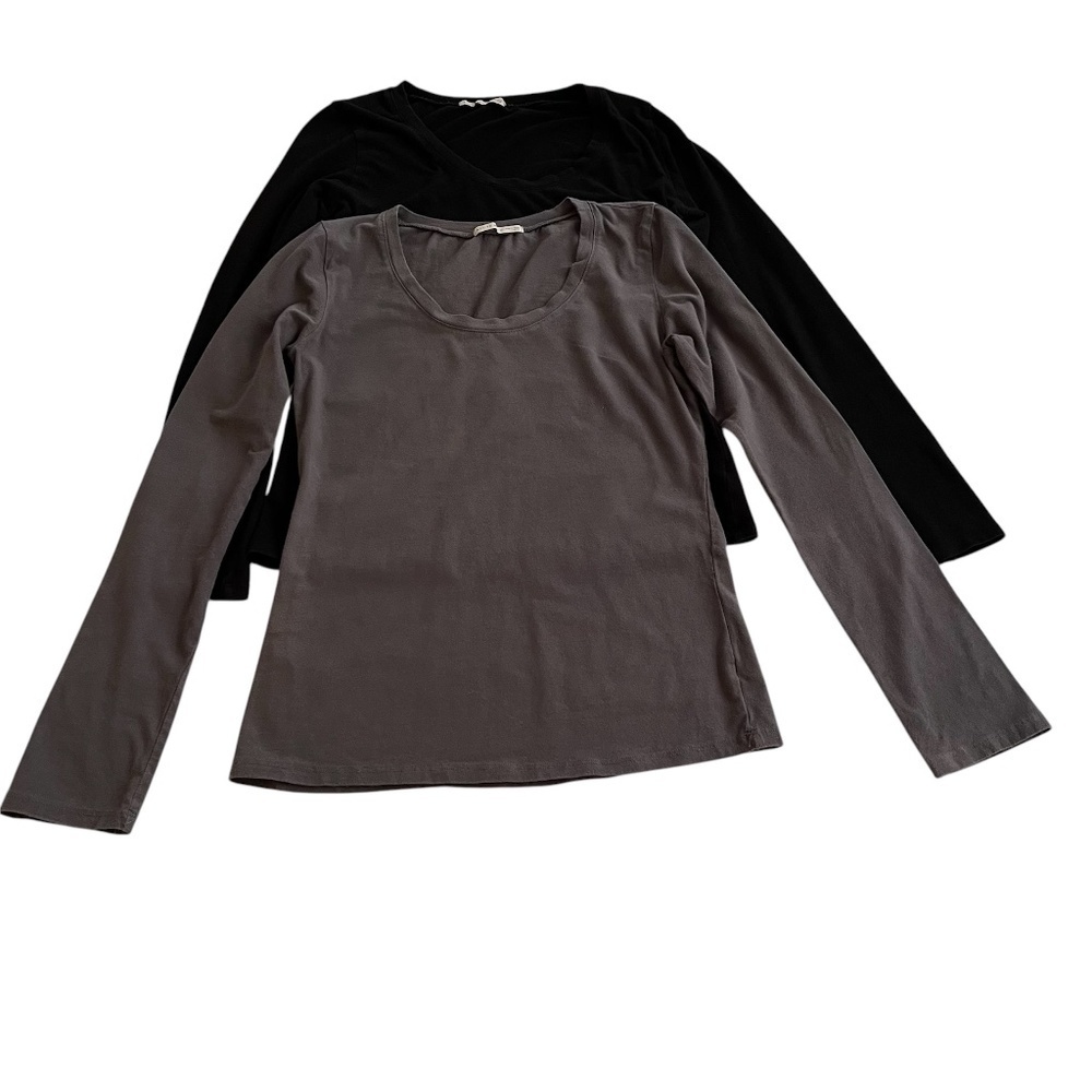 Active Basic Set Of 2 Long Sleeve T Shirts Sz L Black & Brown Stretch Capsule